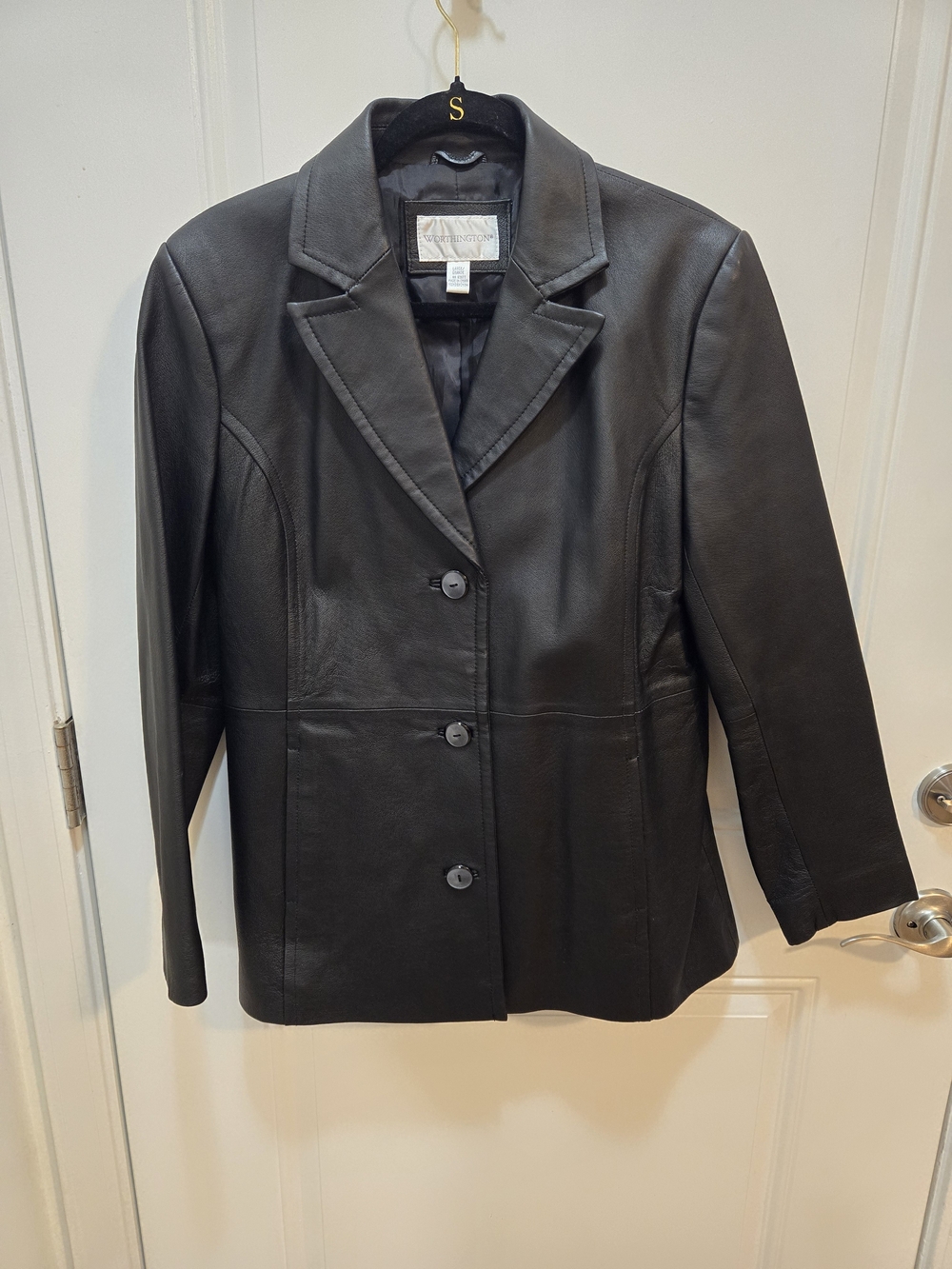 Worthington Black Leather Notch-Lapel Blazer